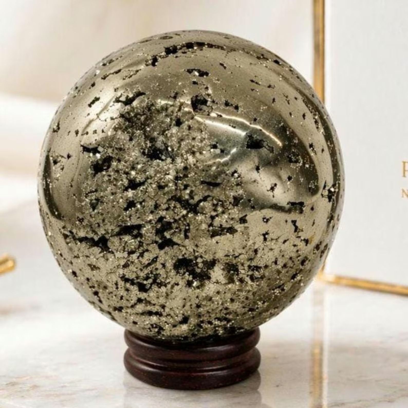 Natural Pyrite Sphere – Peru Pyrite Crystal Ball for Wealth & Protection