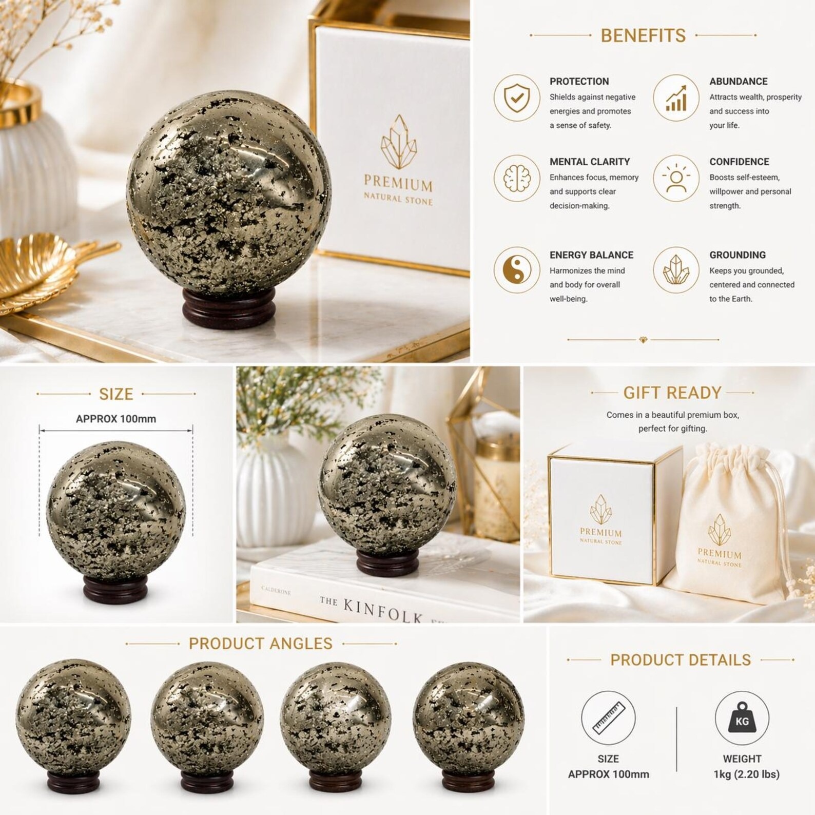Natural Pyrite Sphere – Peru Pyrite Crystal Ball for Wealth & Protection
