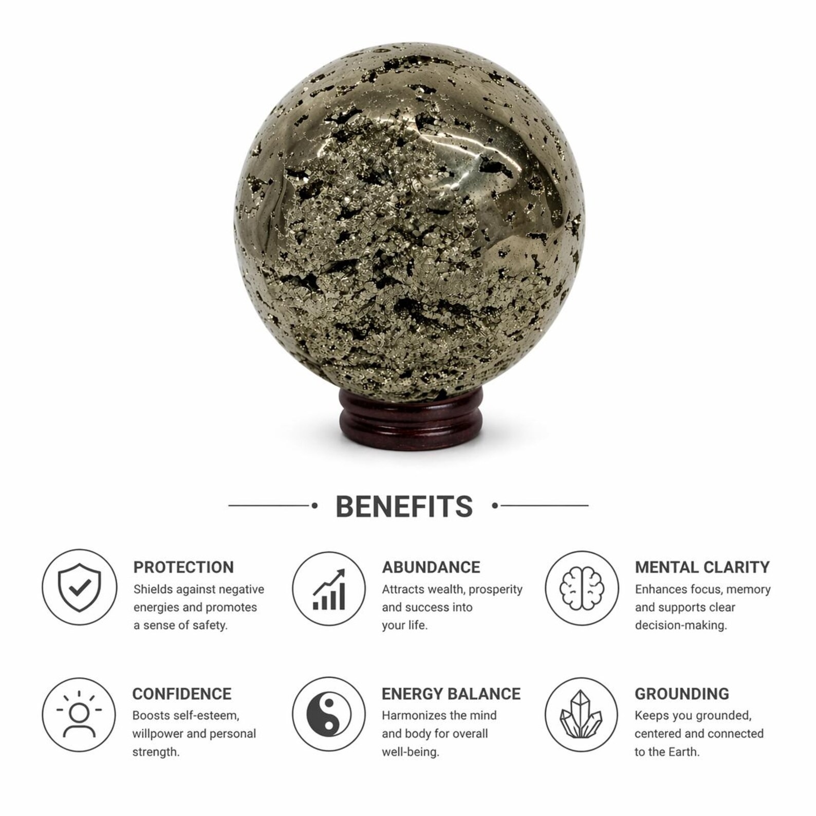 Natural Pyrite Sphere – Peru Pyrite Crystal Ball for Wealth & Protection