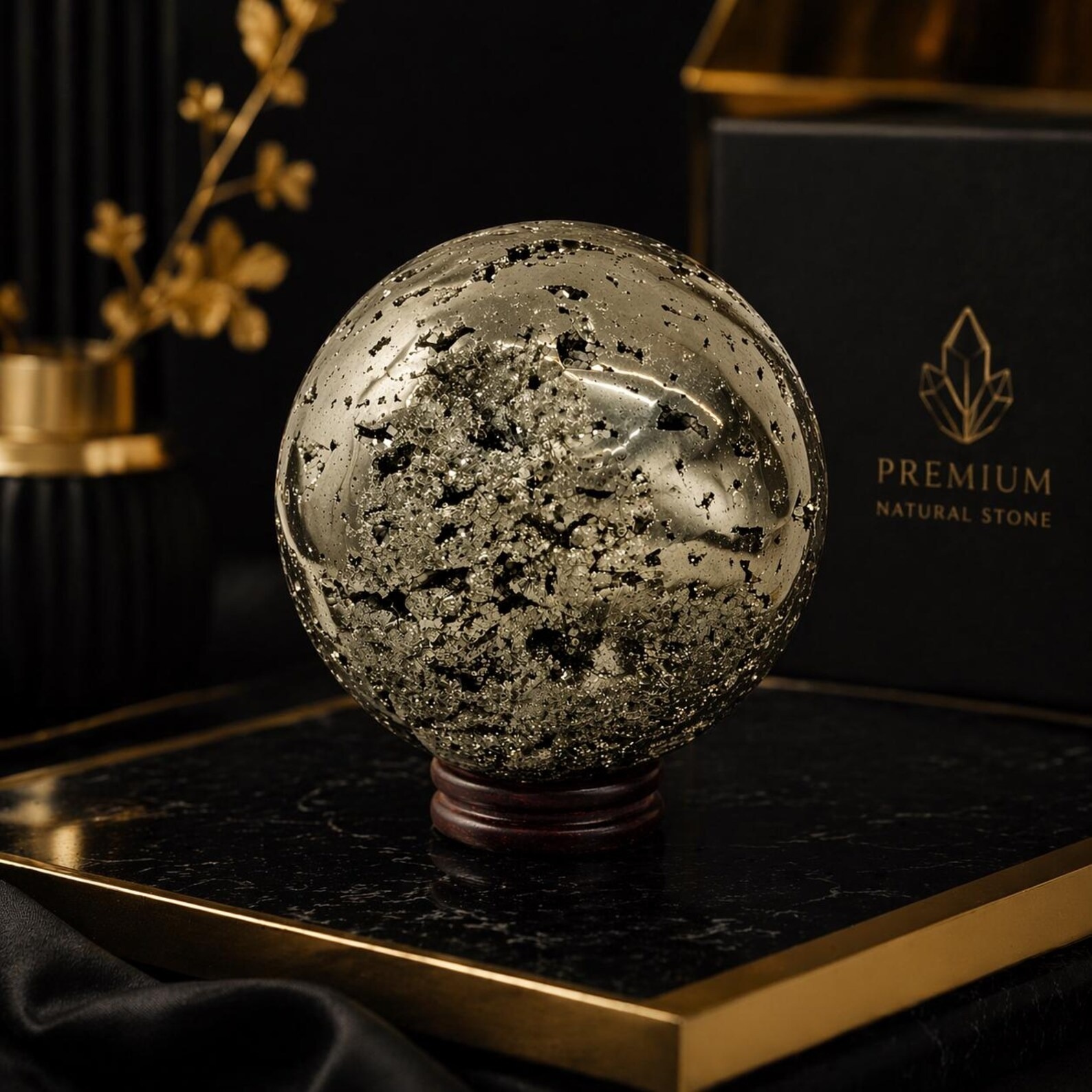 Natural Pyrite Sphere – Peru Pyrite Crystal Ball for Wealth & Protection