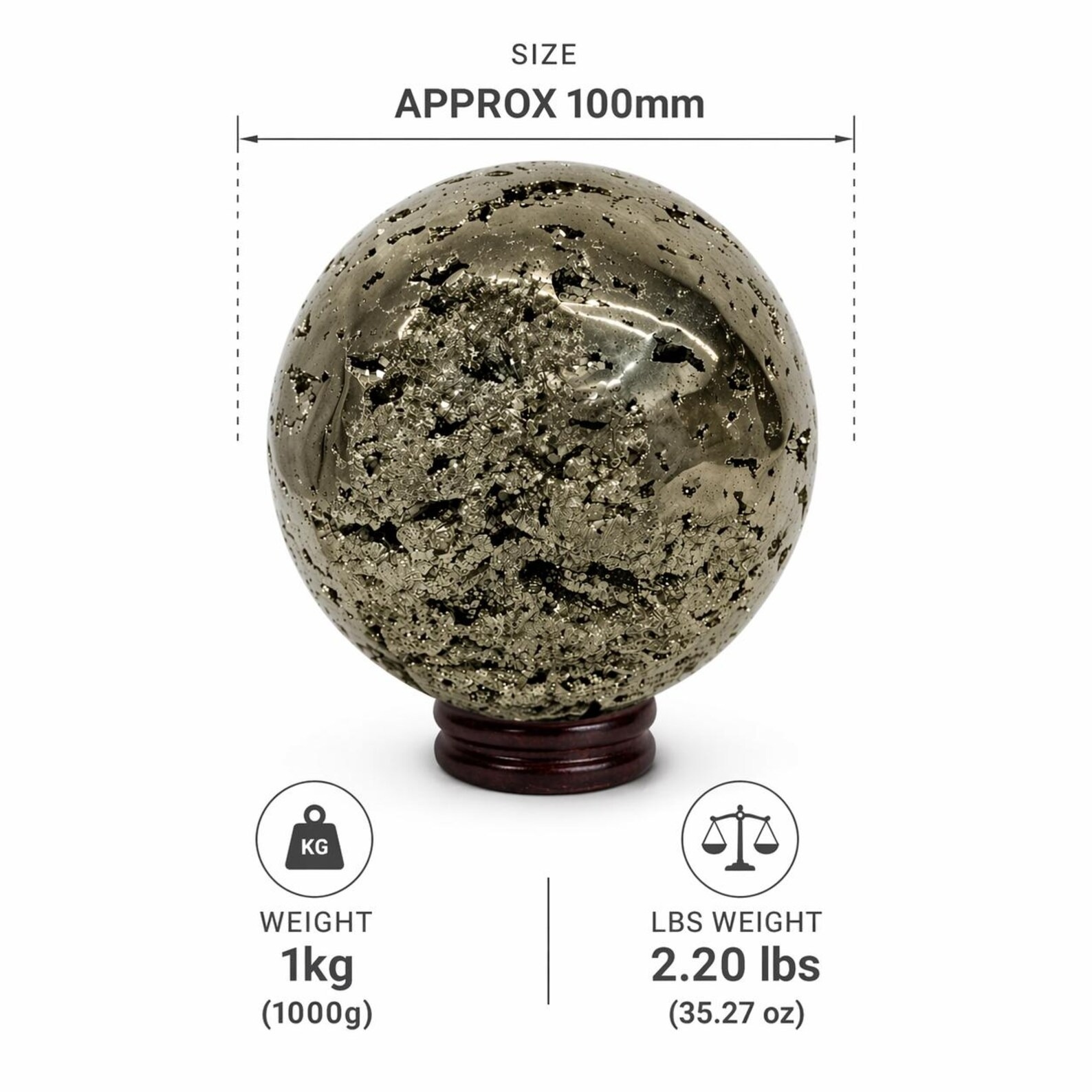 Natural Pyrite Sphere – Peru Pyrite Crystal Ball for Wealth & Protection