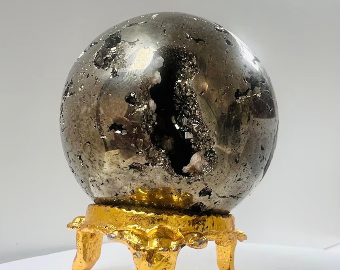 Natural Pyrite Sphere – Peru Pyrite Crystal Ball for Wealth & Protection