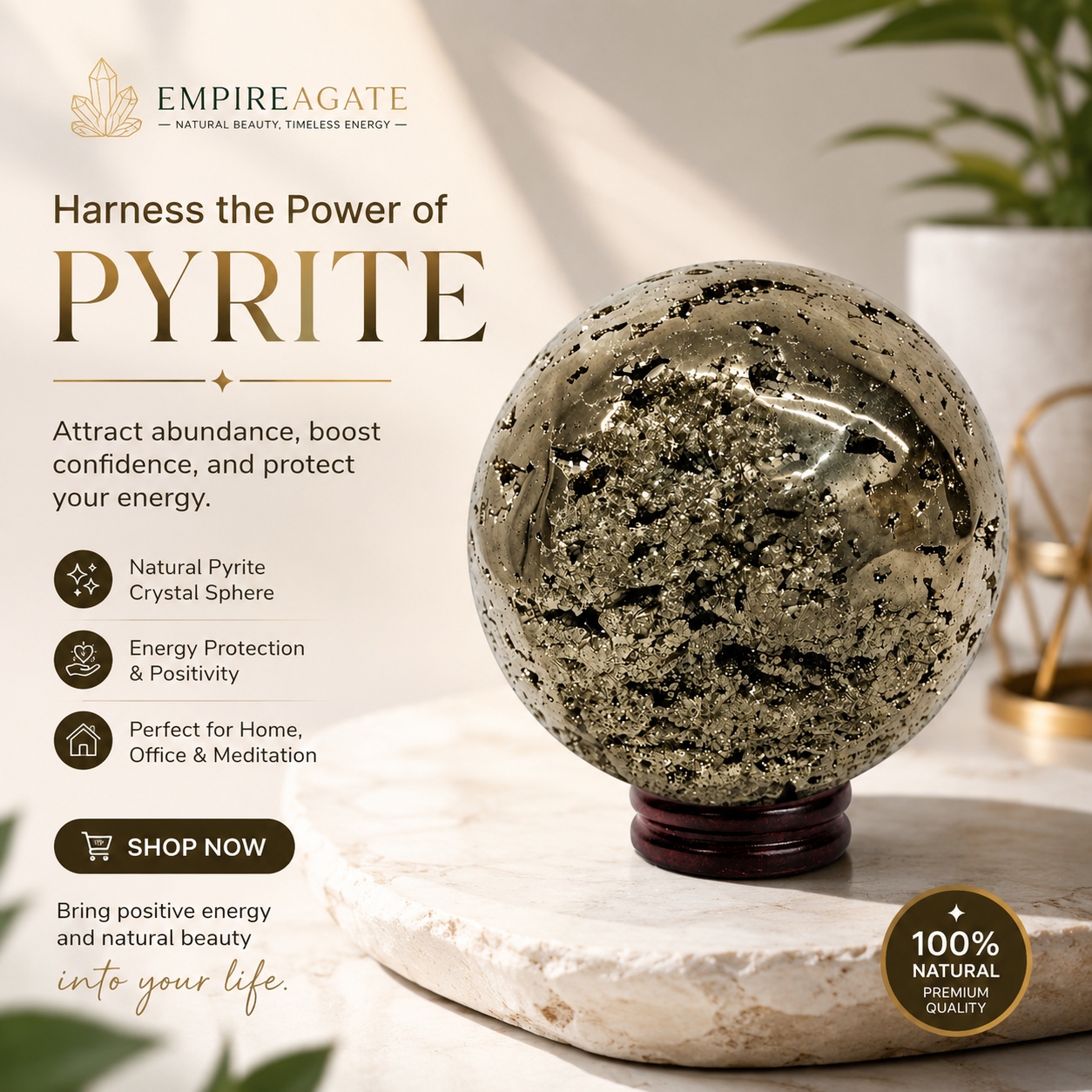 Natural Pyrite Sphere – Peru Pyrite Crystal Ball for Wealth & Protection