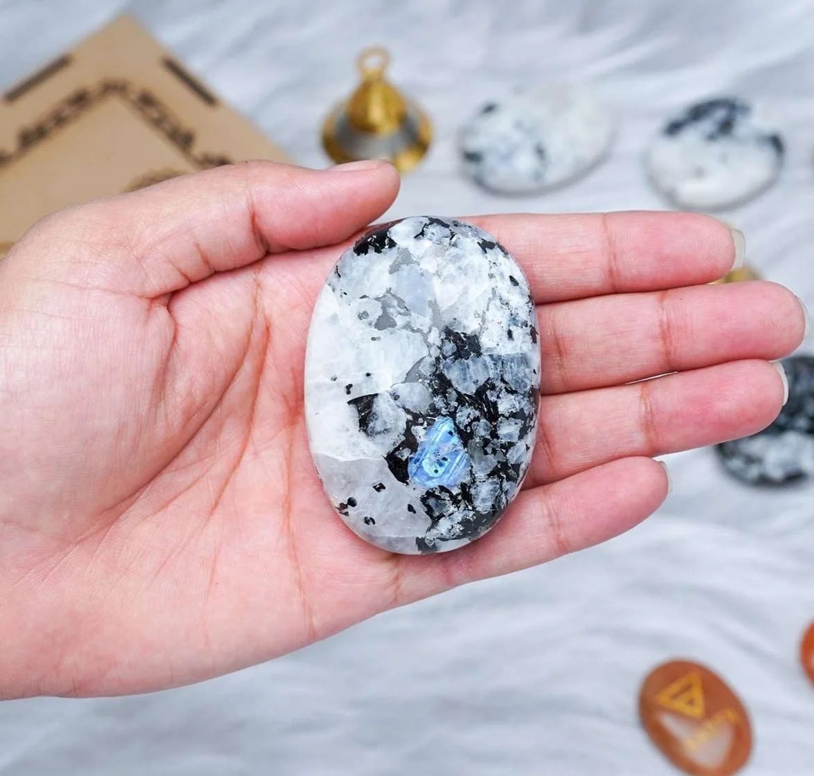 Rainbow Moonstone Crystal Palmstone (Promote Emotional Balance)