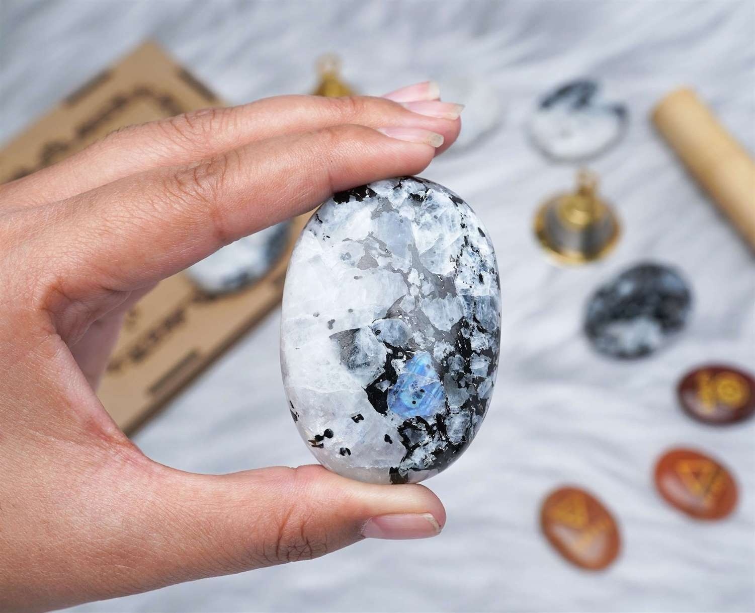 Rainbow Moonstone Crystal Palmstone (Promote Emotional Balance)