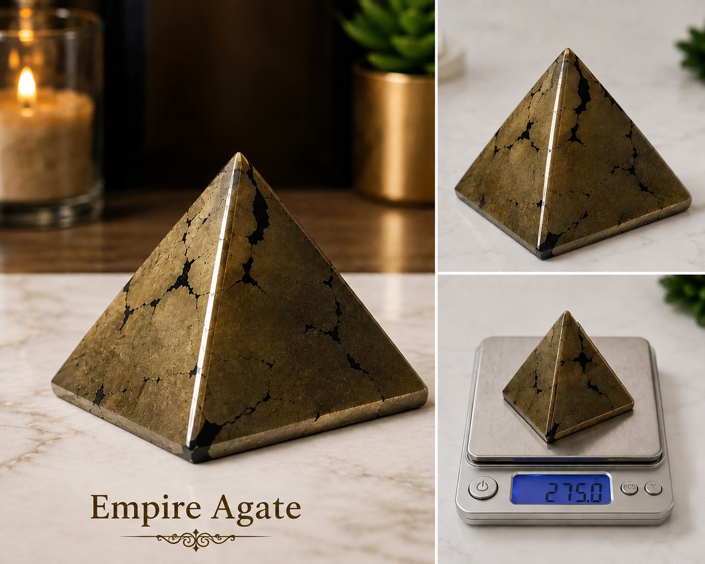 Natural Pyrite Pyramid 50–55 mm | Gold Mineral Crystal Decor | Collector Stone
