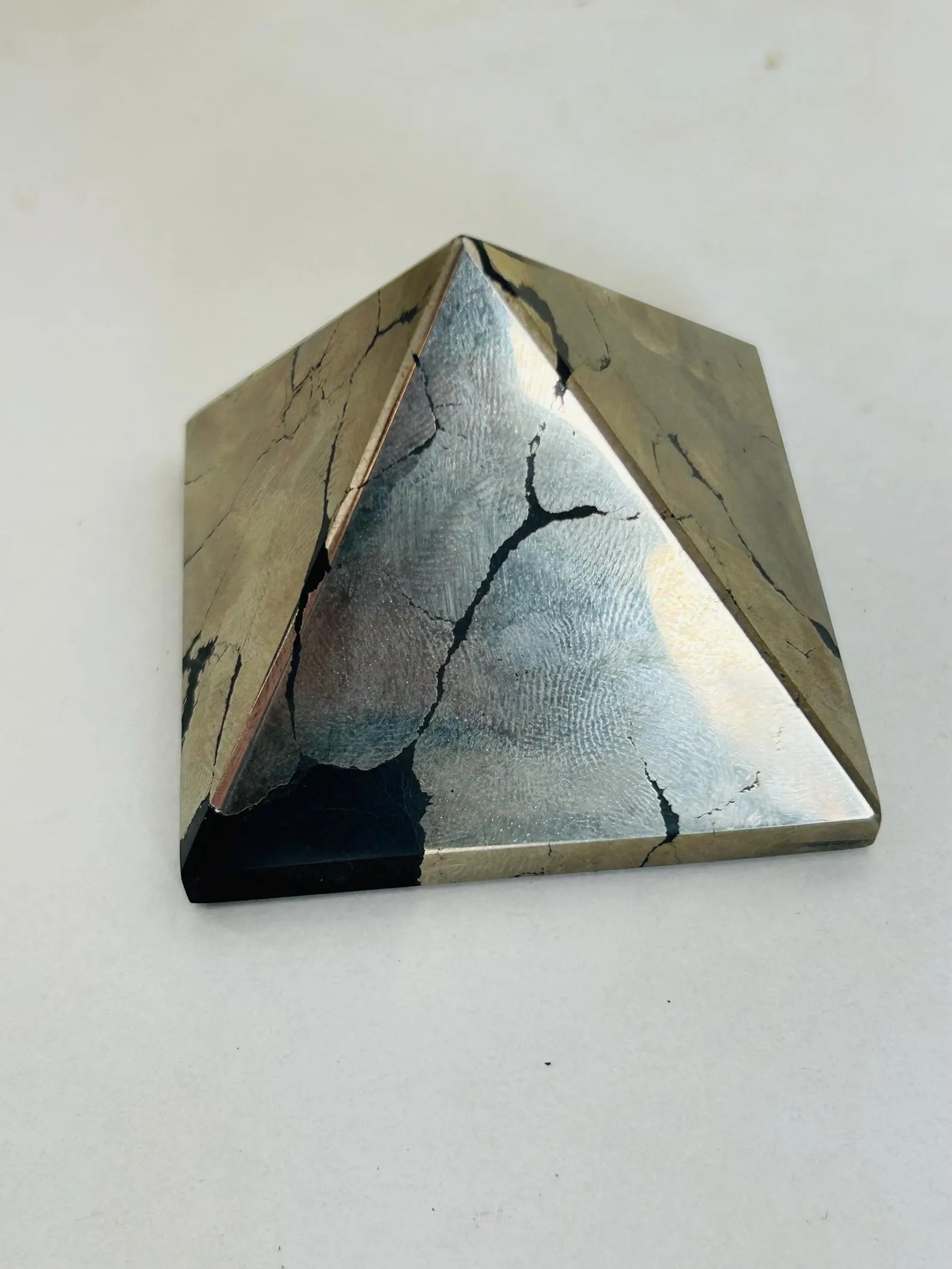 Natural Pyrite Pyramid 50–55 mm | Gold Mineral Crystal Decor | Collector Stone