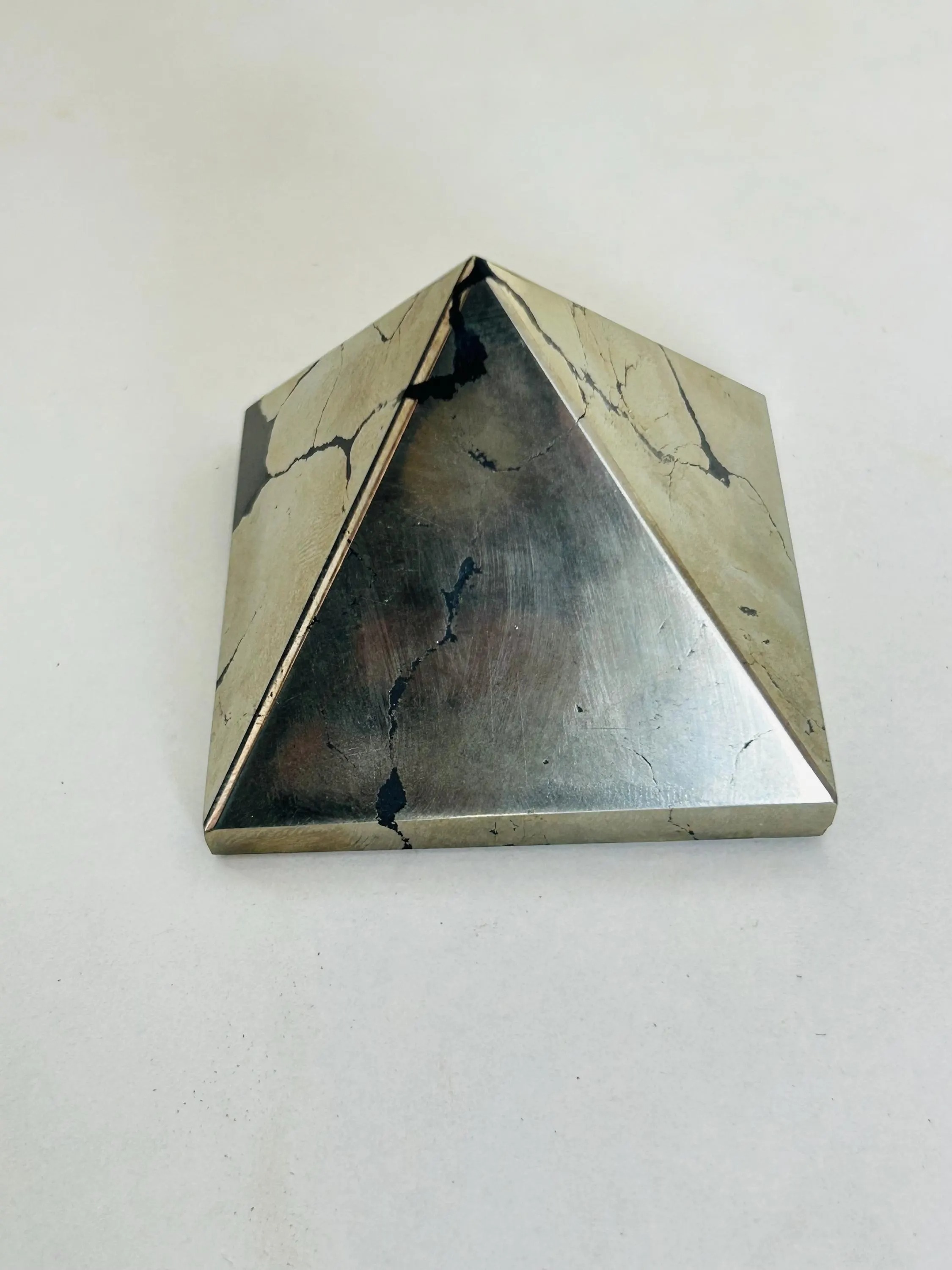Natural Pyrite Pyramid 50–55 mm | Gold Mineral Crystal Decor | Collector Stone