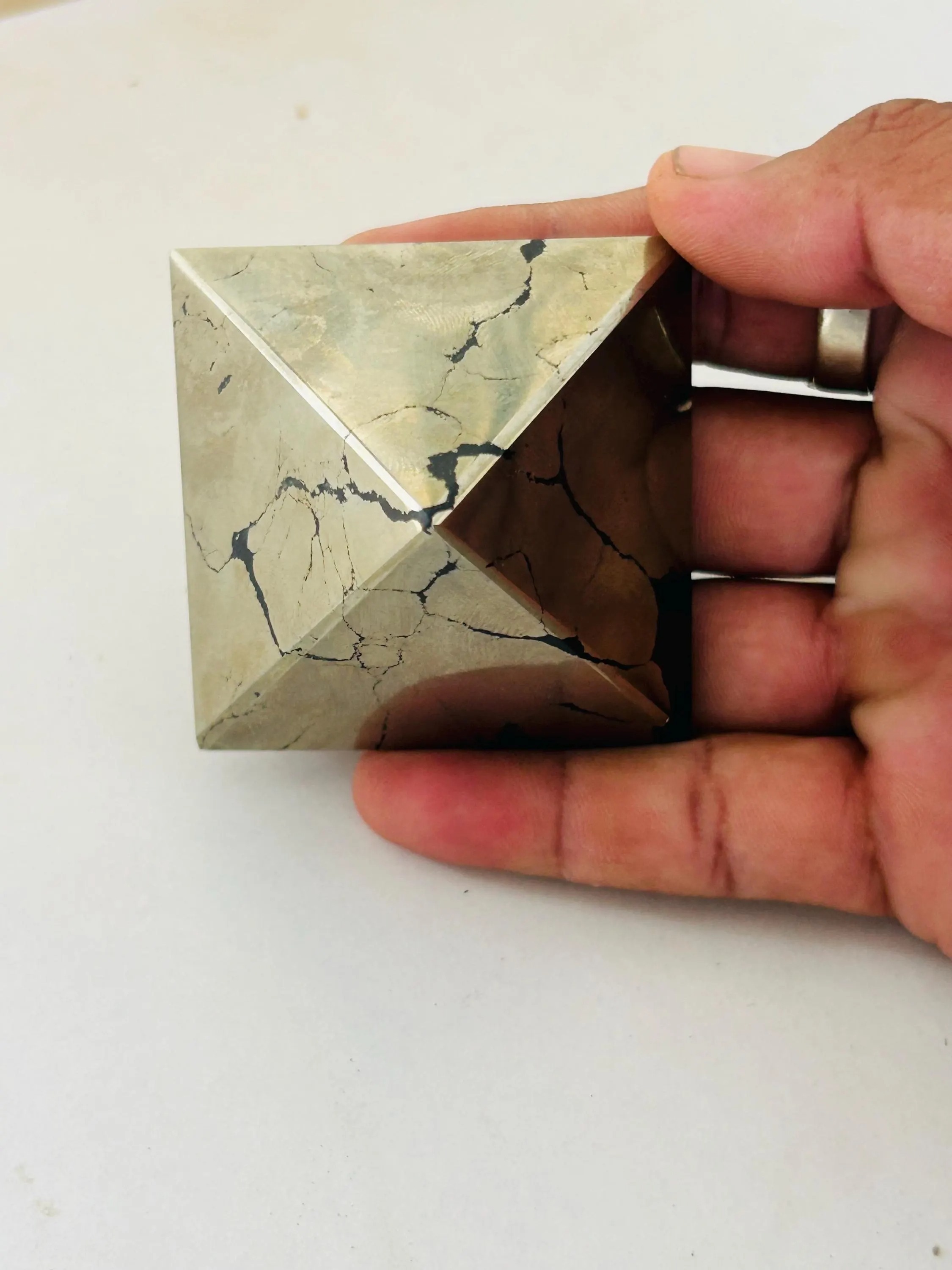Natural Pyrite Pyramid 50–55 mm | Gold Mineral Crystal Decor | Collector Stone
